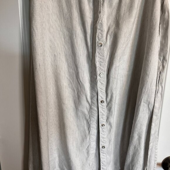 Tahari Striped Linen-Rayon Button-Down Dress – Size 12 – Beige & White - Picture 2 of 9